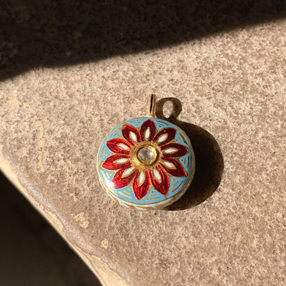 Double Sided Diamond Set Enamel Pendant.