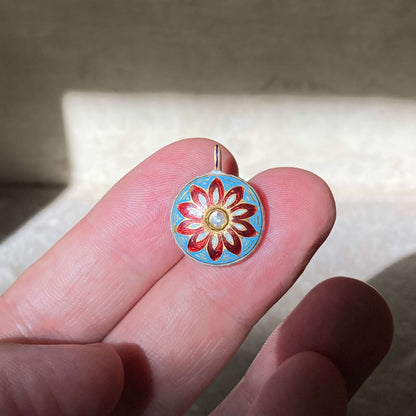 Double Sided Diamond Set Enamel Pendant