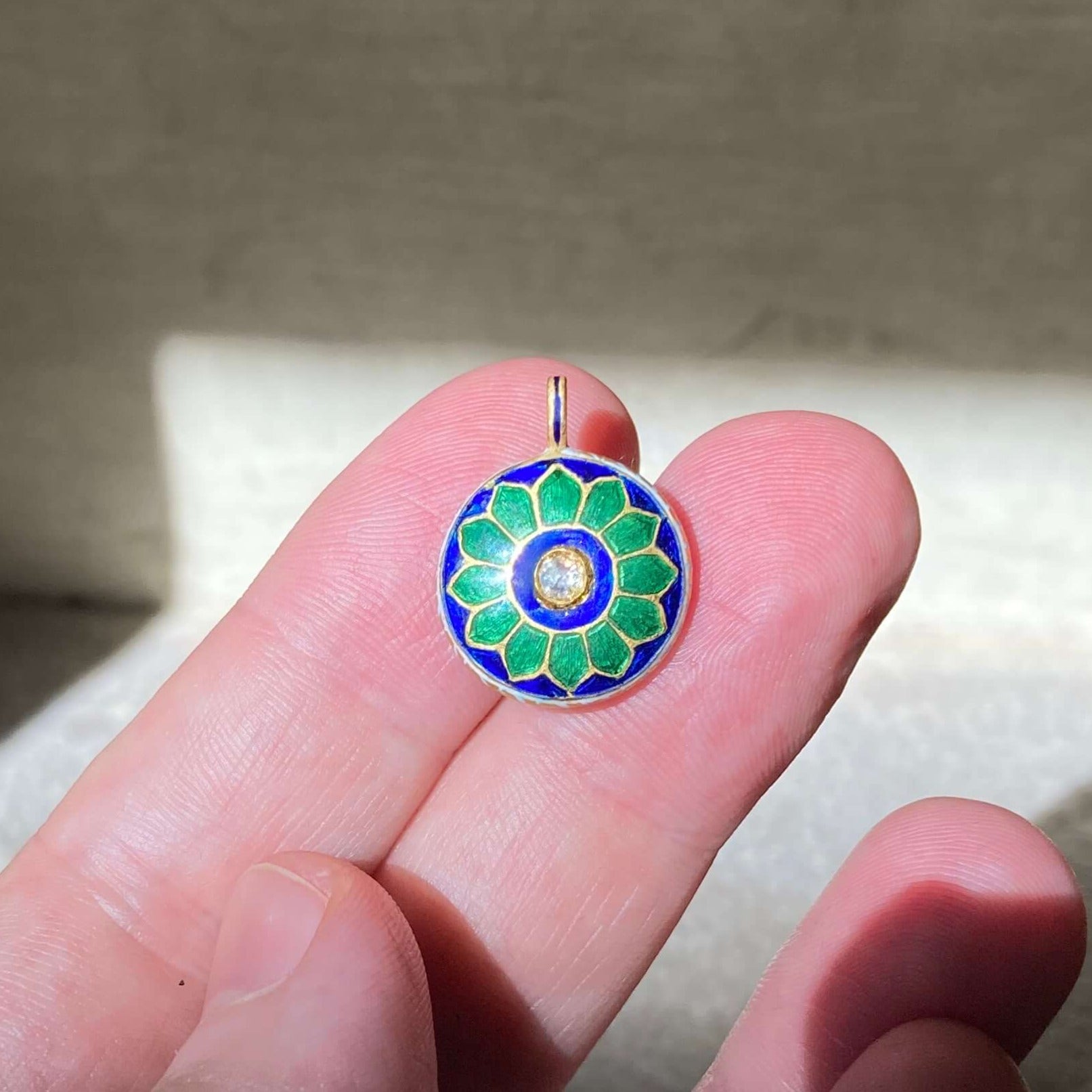 Double Sided Diamond Set Enamel Pendant